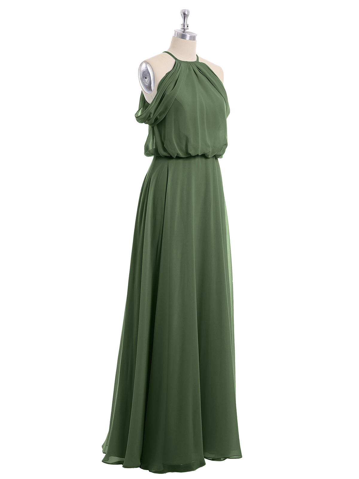 Vestido halter con escote en hombros caídos y cuerpo estilo blusón Verde Oliva Tallas Grandes