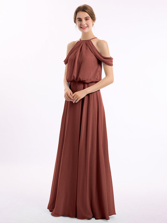 Vestido halter con escote en hombros caídos y cuerpo estilo blusón Terracota Tallas Grandes