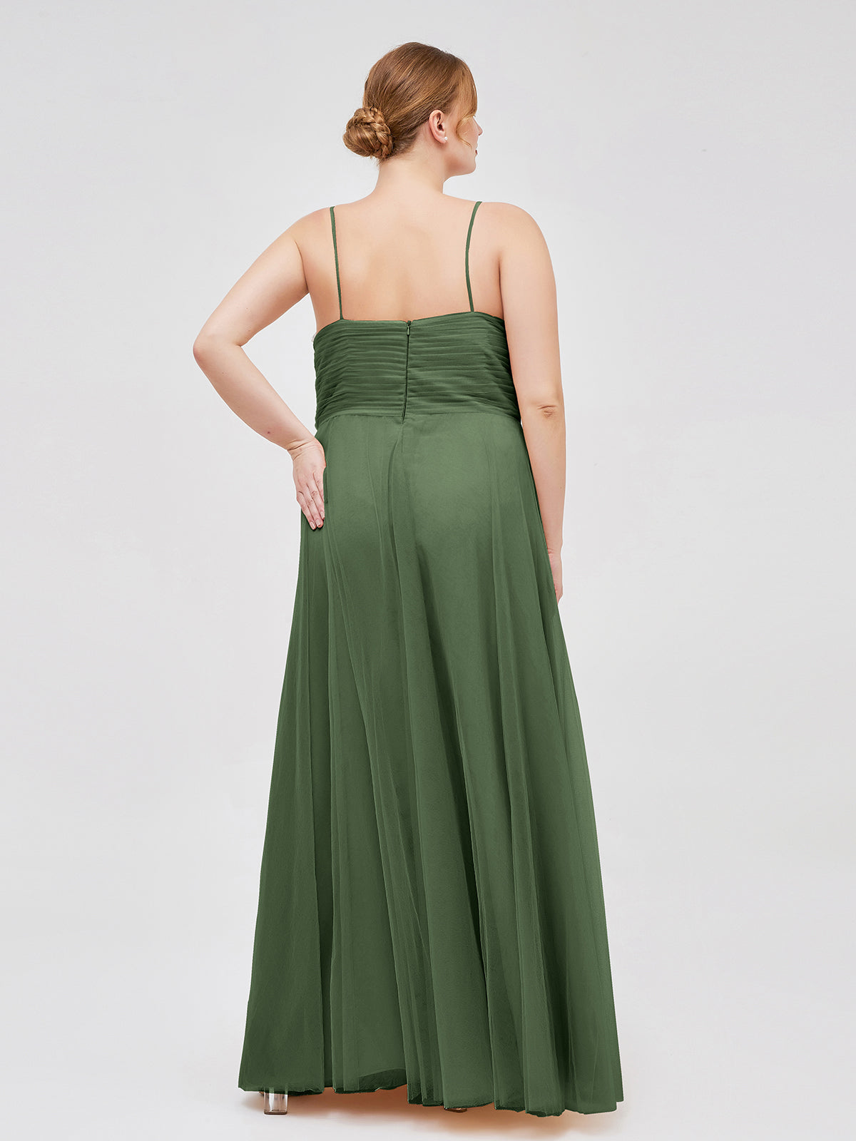 Vestido largo de tul con tirantes finos y escote en corazón Verde Oliva Tallas Grandes