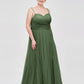 Vestido largo de tul con tirantes finos y escote en corazón Verde Oliva Tallas Grandes
