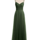 Vestido largo de tul con tirantes finos y escote en corazón Verde Oliva Tallas Grandes