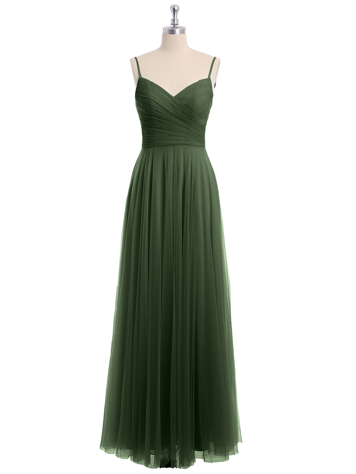 Vestido largo de tul con tirantes finos y escote en corazón Verde Oliva Tallas Grandes