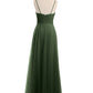 Vestido largo de tul con tirantes finos y escote en corazón Verde Oliva Tallas Grandes