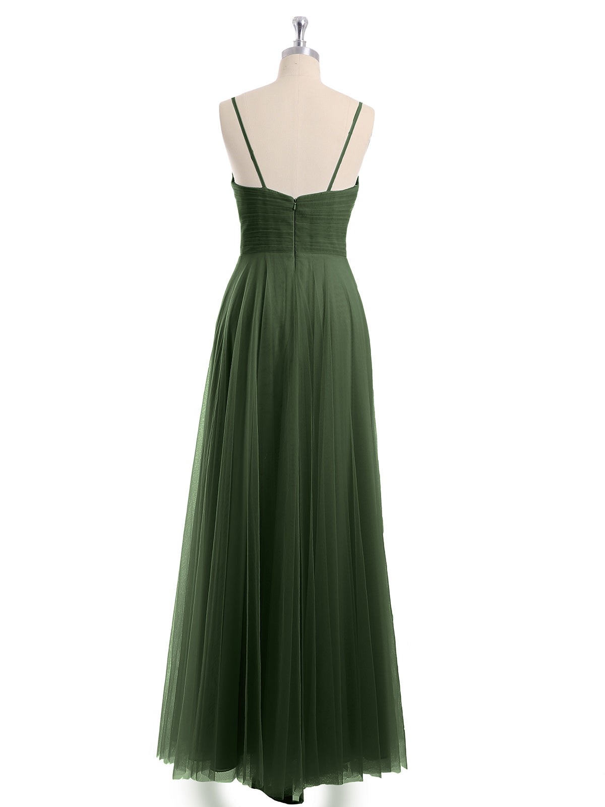 Vestido largo de tul con tirantes finos y escote en corazón Verde Oliva Tallas Grandes