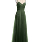 Vestido largo de tul con tirantes finos y escote en corazón Verde Oliva Tallas Grandes