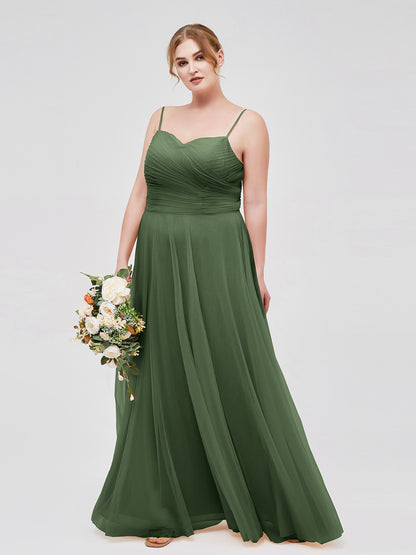 Vestido largo de tul con tirantes finos y escote en corazón Verde Oliva Tallas Grandes