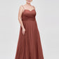 Vestido largo de tul con tirantes finos y escote en corazón Terracota Tallas Grandes