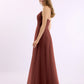 Vestido largo de tul con tirantes finos y escote en corazón Terracota