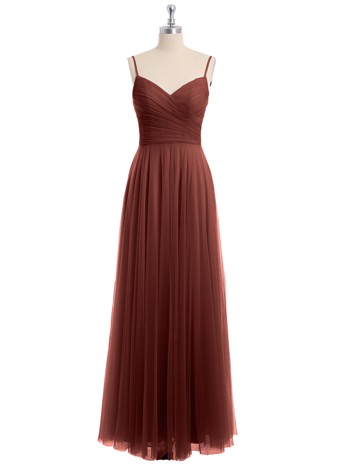 Vestido largo de tul con tirantes finos y escote en corazón Terracota Tallas Grandes