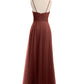 Vestido largo de tul con tirantes finos y escote en corazón Terracota Tallas Grandes