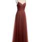 Vestido largo de tul con tirantes finos y escote en corazón Terracota Tallas Grandes