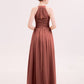 Elvira Cabestro Gasa Largo Corte De Dama De Honor Con Cinturon Terracota
