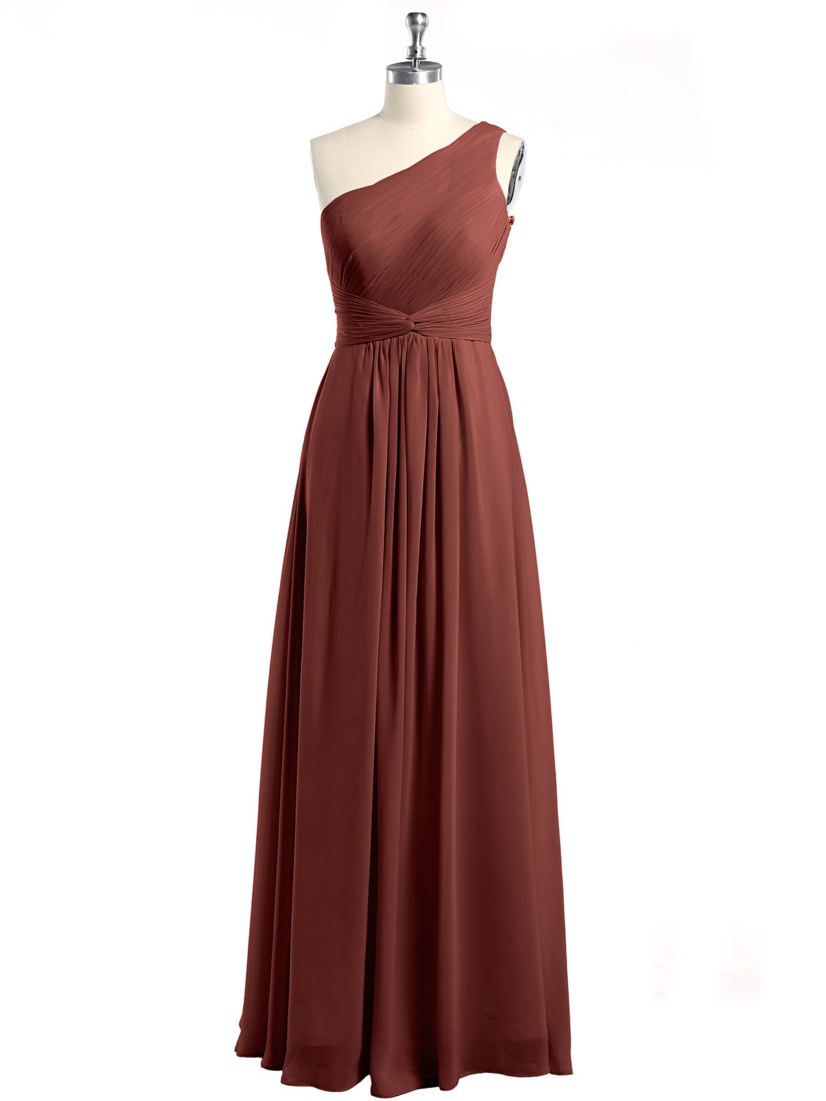 Vestidos de un solo hombro con cuerpo plisado Terracota