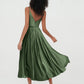 Vestidos de terciopelo midi con tirantes y bolsillos Verde Oliva Tallas Grandes