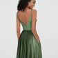 Vestidos de terciopelo midi con tirantes y bolsillos Verde Oliva Tallas Grandes