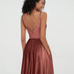 Vestidos de terciopelo midi con tirantes y bolsillos Terracota Tallas Grandes
