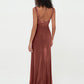 Vestidos largos de terciopelo estilo sirena con cuello barco Terracota