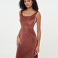 Vestidos largos de terciopelo estilo sirena con cuello barco Terracota