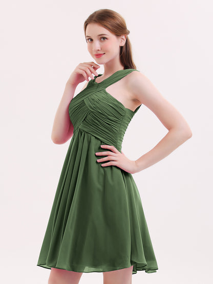 Ethel Cruzado Delante Imperial Cintura Corto Vestido De Dama De Honor Verde Oliva Tallas Grandes