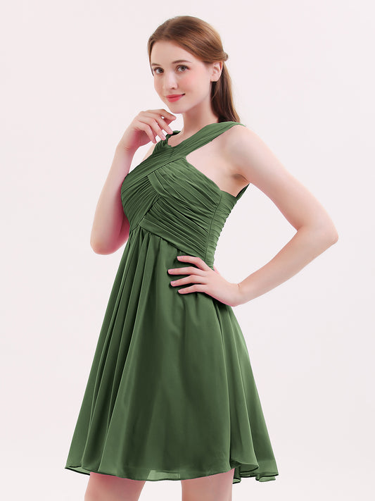 Ethel Cruzado Delante Imperial Cintura Corto Vestido De Dama De Honor Verde Oliva Tallas Grandes