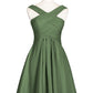 Ethel Cruzado Delante Imperial Cintura Corto Vestido De Dama De Honor Verde Oliva