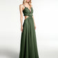 Vestido sexy maxi de chiffon con tirantes finos y detalles de volantes recortados Verde Oliva