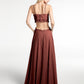 Vestido sexy maxi de chiffon con tirantes finos y detalles de volantes recortados Terracota Tallas Grandes