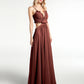 Vestido sexy maxi de chiffon con tirantes finos y detalles de volantes recortados Terracota Tallas Grandes