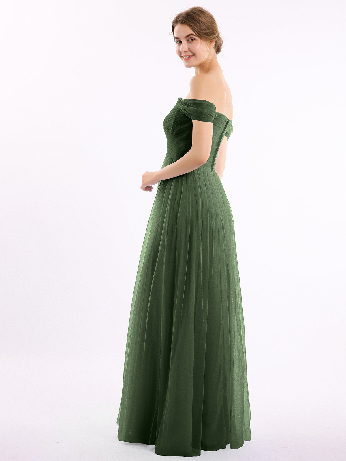 Vestido de tul con escote en hombros caídos y escote en corazón Verde Oliva