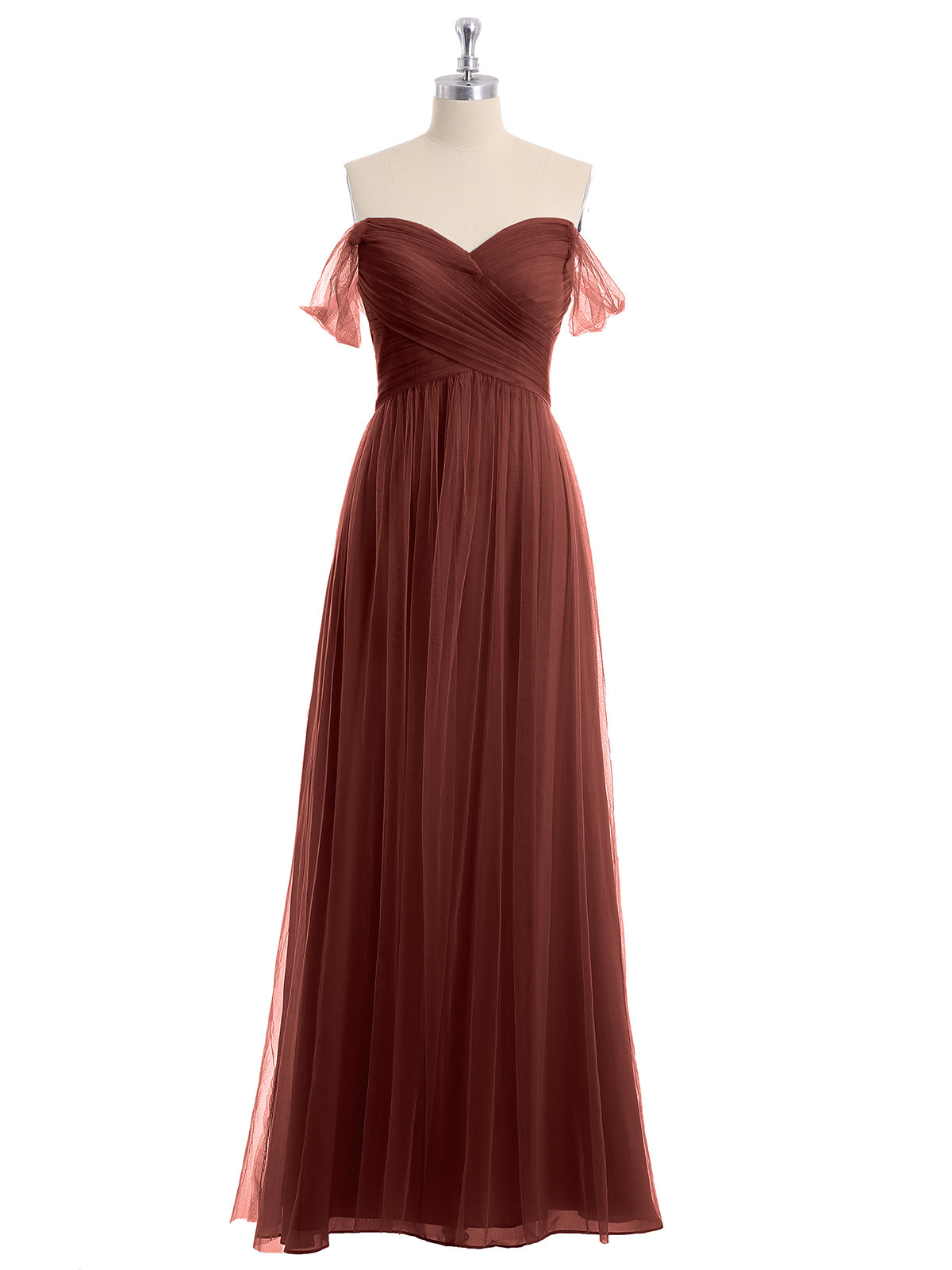 Vestido de tul con escote en hombros caídos y escote en corazón Terracota Tallas Grandes