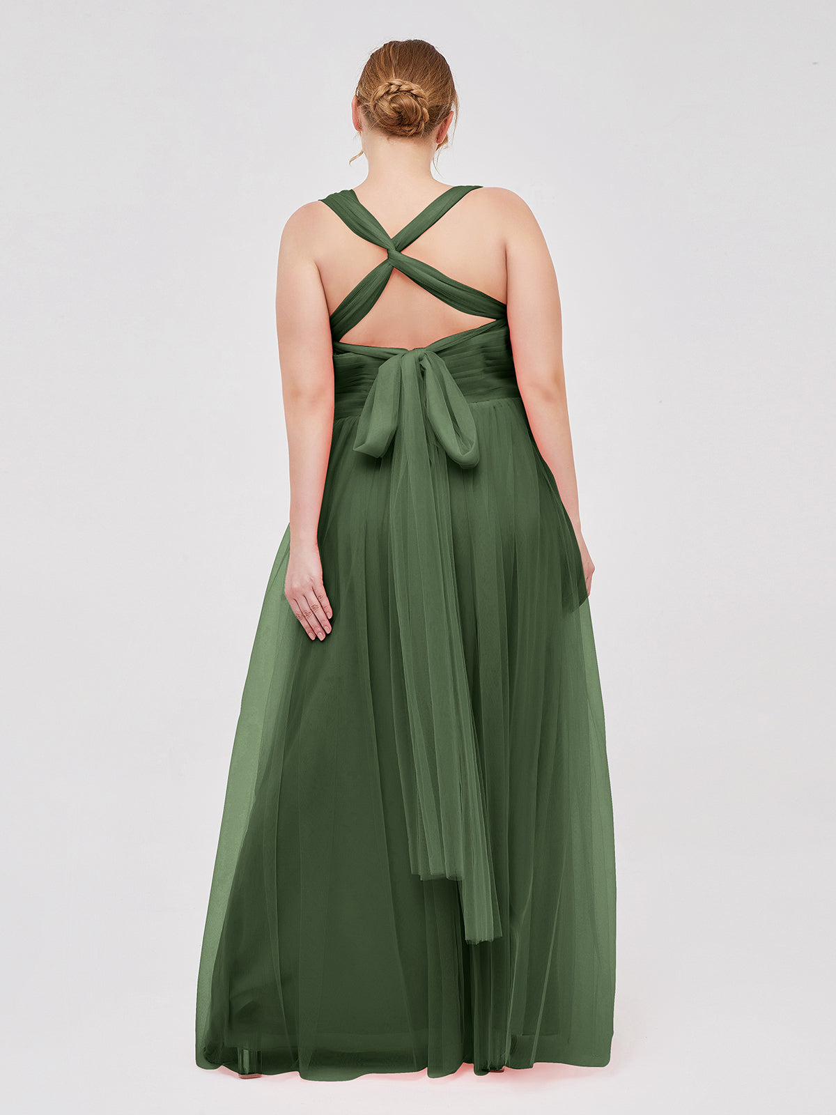 Vestidos de tul con espalda convertible y largo hasta el suelo Verde Oliva Tallas Grandes