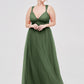 Vestidos de tul con espalda convertible y largo hasta el suelo Verde Oliva Tallas Grandes
