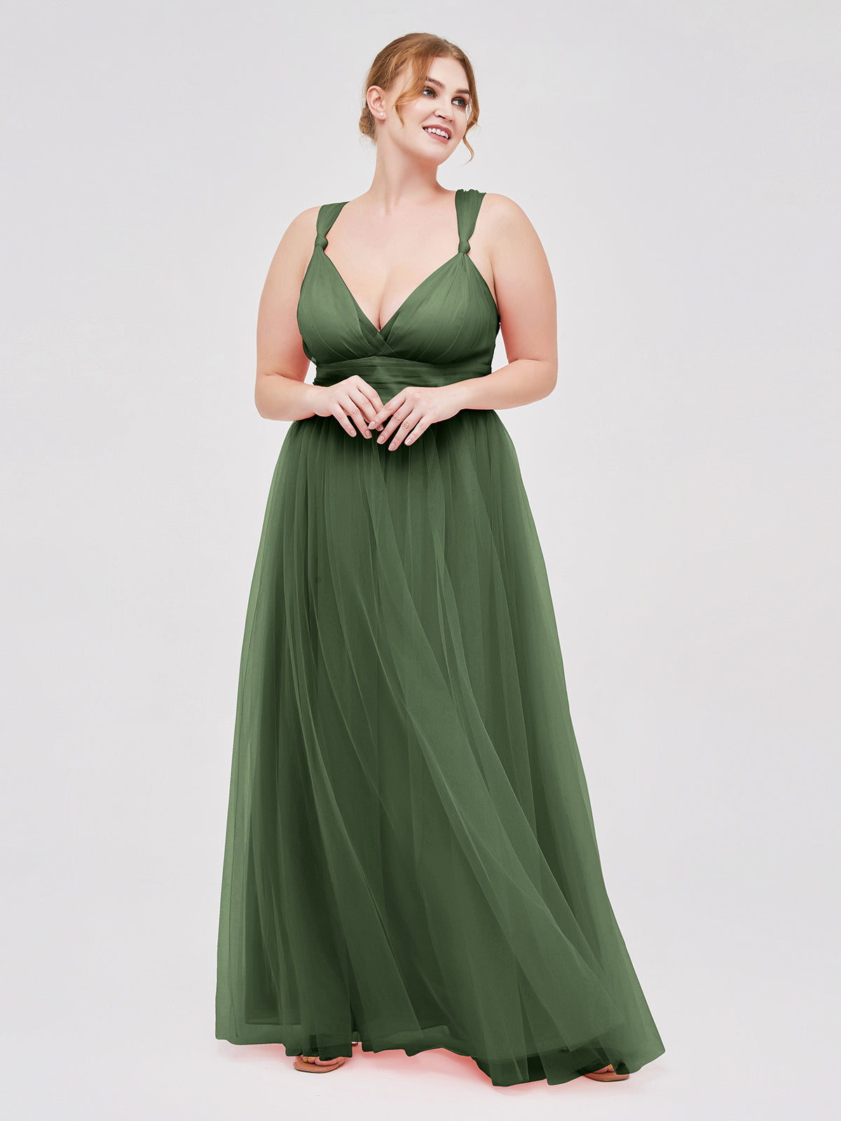 Vestidos de tul con espalda convertible y largo hasta el suelo Verde Oliva Tallas Grandes