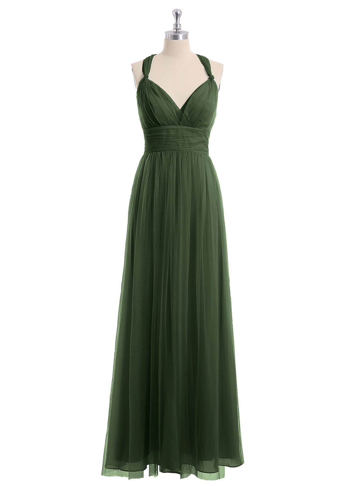 Vestidos de tul con espalda convertible y largo hasta el suelo Verde Oliva Tallas Grandes
