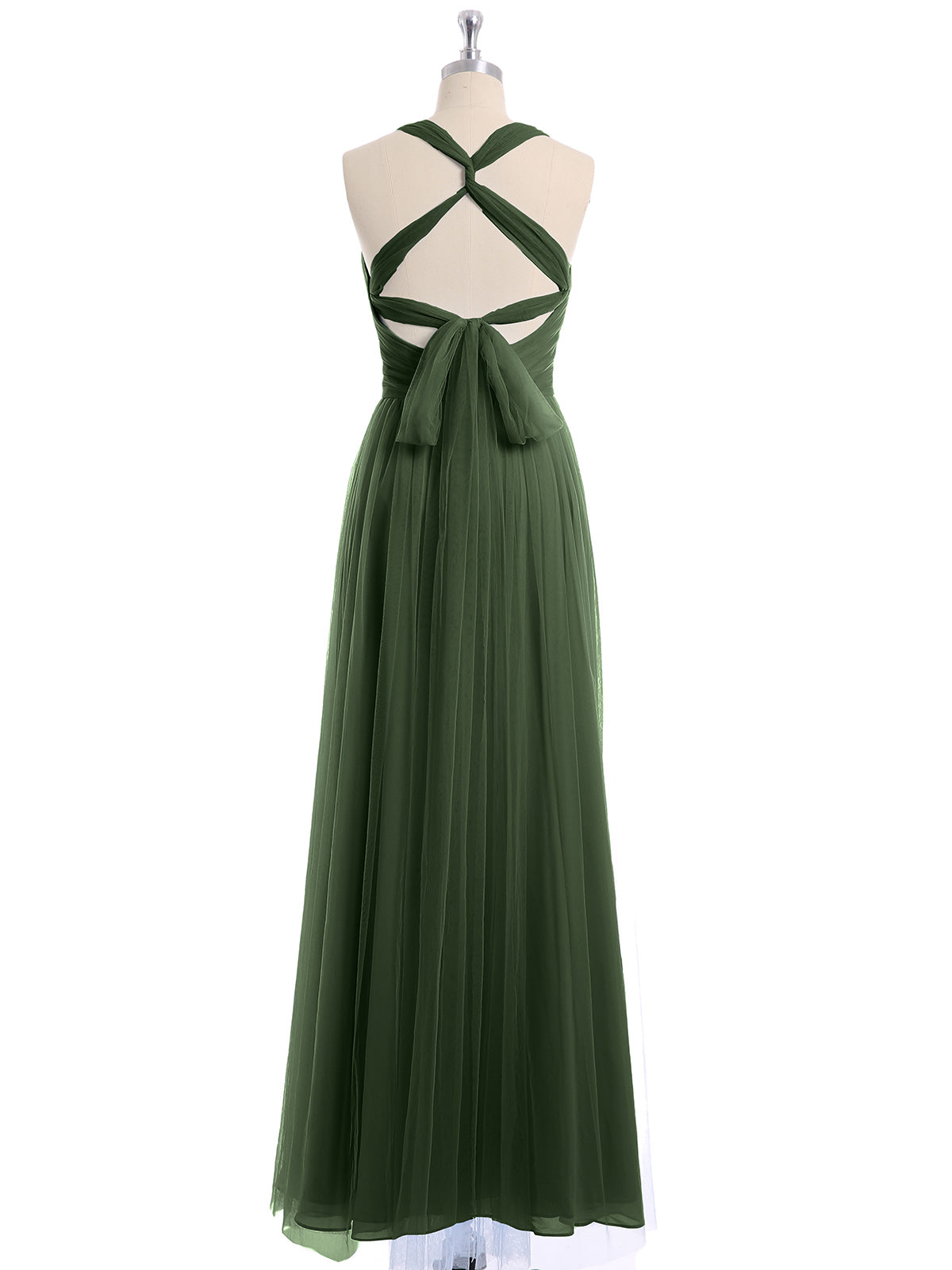 Vestidos de tul con espalda convertible y largo hasta el suelo Verde Oliva Tallas Grandes