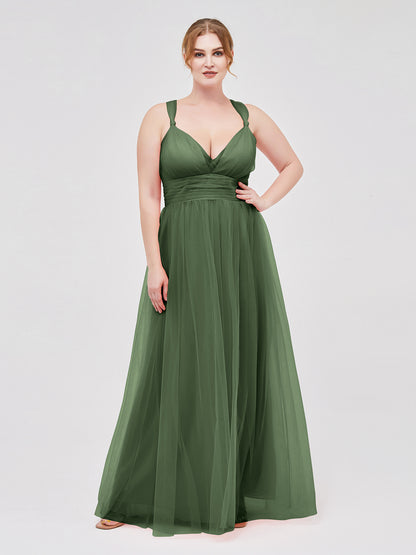 Vestidos de tul con espalda convertible y largo hasta el suelo Verde Oliva Tallas Grandes