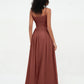 Vestidos máximos de chiffon con escote cuadrado y bolsillos Terracota Tallas Grandes