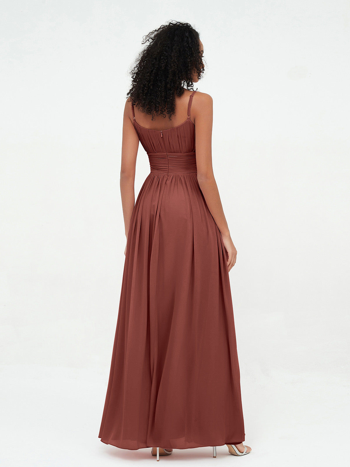 Vestidos máximos de chiffon con escote cuadrado y bolsillos Terracota Tallas Grandes