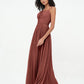 Vestidos máximos de chiffon con escote cuadrado y bolsillos Terracota Tallas Grandes