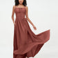Vestidos máximos de chiffon con escote cuadrado y bolsillos Terracota Tallas Grandes