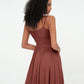 Vestidos máximos de chiffon con escote cuadrado y bolsillos Terracota Tallas Grandes