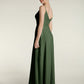 Vestidos largos de chiffon con tirantes finos y escote en corazón Verde Oliva Tallas Grandes
