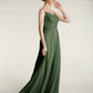 Vestidos largos de chiffon con tirantes finos y escote en corazón Verde Oliva Tallas Grandes