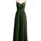 Vestidos largos de chiffon con tirantes finos y escote en corazón Verde Oliva Tallas Grandes