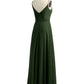 Vestidos largos de chiffon con tirantes finos y escote en corazón Verde Oliva Tallas Grandes