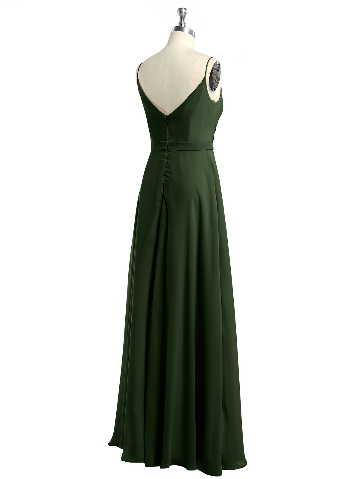 Vestidos largos de chiffon con tirantes finos y escote en corazón Verde Oliva Tallas Grandes