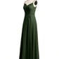 Vestidos largos de chiffon con tirantes finos y escote en corazón Verde Oliva Tallas Grandes