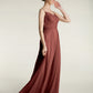 Vestidos largos de chiffon con tirantes finos y escote en corazón Terracota Tallas Grandes