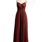 Vestidos largos de chiffon con tirantes finos y escote en corazón Terracota