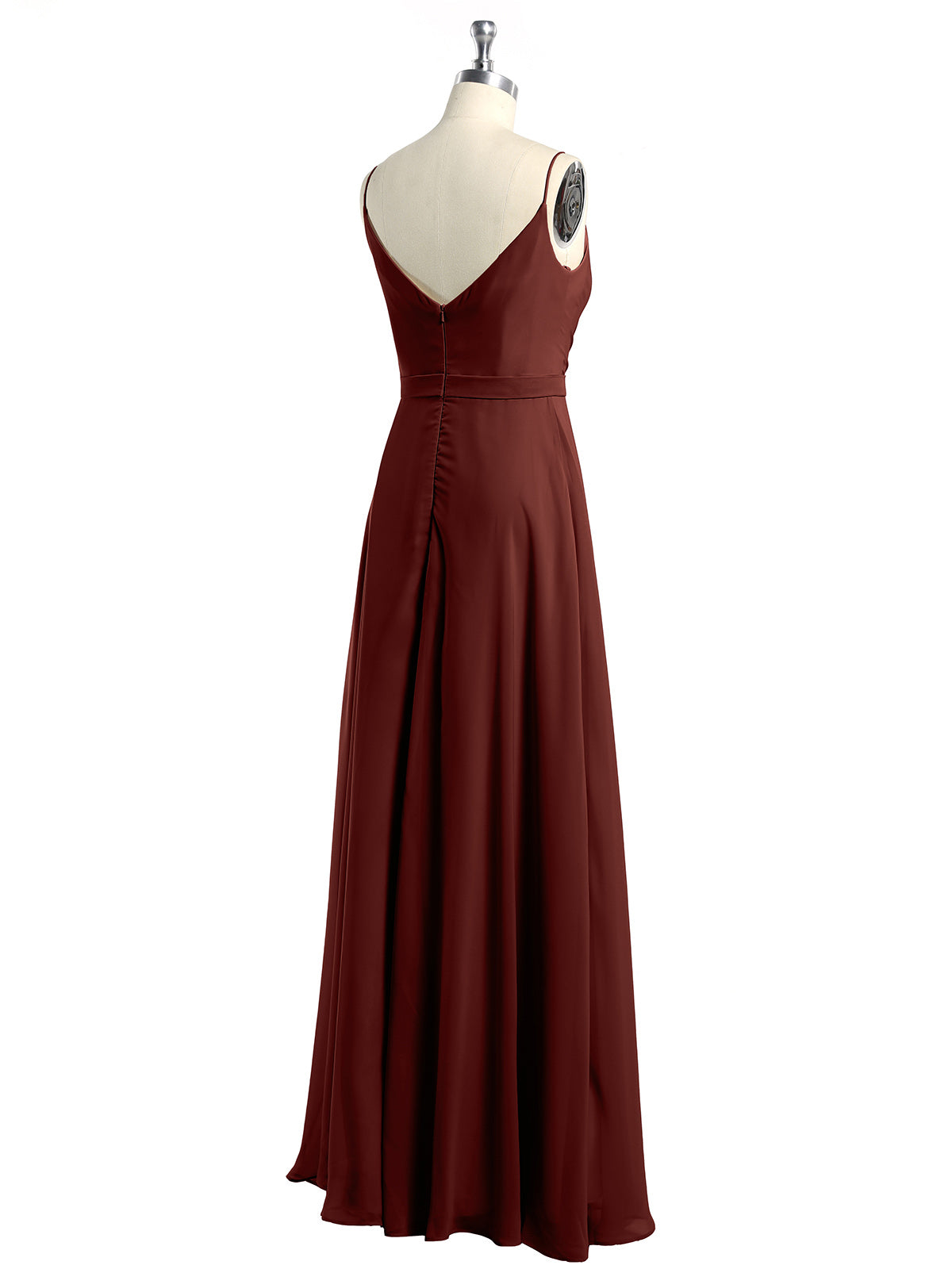 Vestidos largos de chiffon con tirantes finos y escote en corazón Terracota Tallas Grandes